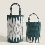 2025 popular new vegetable basket hand bag Japanese geometric diamond bucket bag fashionable and simple contrasting color shoulder armpit bag