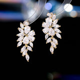 2025 S925 silver needle niche design  light luxury fashion earrings, high-end super flash rhombus zircon tree leaf earrings