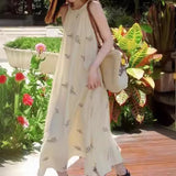 2025 Lily of the Valley embroidered texture off-the-shoulder neck dress for women summer seaside vacation sweet sleeveless long dress