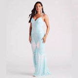 2025 2025 sexy V-neck sequined floor-to-ceiling evening dress elegant banquet Party party dress (2 colors)