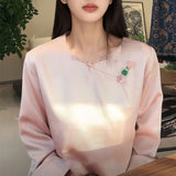 Spring national style diagonal placket buckle design sense new Chinese loose minimalist drape light luxury acetic acid top women's MZ018
