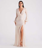2025 Popularan, 2025n and Popular trade popular spring and summer new beads split long-sleeved wedding bridesmaid dress women's evening gift