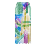 Printed skirt women's summer spring new high-waisted split A-shaped skirt showing thin temperament hip-wrapped pleated skirt children