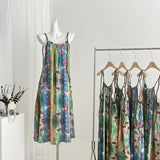 2025 Seaside vacation suspender dress children summer new  retro floral temperament beach dress