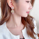 2025 Elegant Romantic Double Layer Flower Earrings Tide Premium Sense Bright Zircon Inlaid Dress Wedding Bridal Earrings