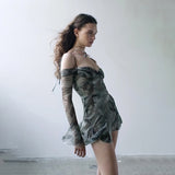 2022 autumn fashion new women's clothing retro off-the-shoulder sexy temperament dress high-waisted slim suspender skirt