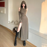 2025 style 2023 summer new women's clothing sexy fashion slim solid color hollow hooded long dress