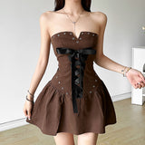 2025 style popular summer new women's clothing retro elegant chocolate polka dot tube top backless dress
