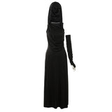 2025 style 2023 summer new women's clothing sexy fashion slim solid color hollow hooded long dress