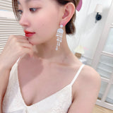 2025 Exaggerated atmospheric long water drop fringed earrings inlaid zircon light luxury high-end banquet dress wedding dress bridal earrings