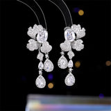 2025 Light luxury high-end super flash micro-inlaid luxury atmospheric earrings wholesale leaf zircon fringed petals water drop earrings