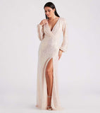 2025 Popularan, 2025n and Popular trade popular spring and summer new beads split long-sleeved wedding bridesmaid dress women's evening gift