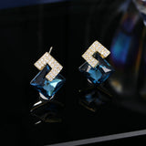 2025 S925 Silver Needle Earrings Women's Super Flash Simple Square Ear Jewelry Korean Temperament Personality Versatile Crystal Rhombus Earrings