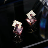2025 S925 Silver Needle Earrings Women's Super Flash Simple Square Ear Jewelry Korean Temperament Personality Versatile Crystal Rhombus Earrings