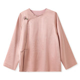 Spring national style diagonal placket buckle design sense new Chinese loose minimalist drape light luxury acetic acid top women's MZ018
