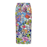Miyake graffiti print skirt long skirt new women's clothing spring Japanese slim-fit split-ended hip-wrapped A-shaped skirt