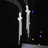 2025 Korean tassel zircon earrings temperament Muse elegant super flash s925 silver needle long dress versatile fashion earrings