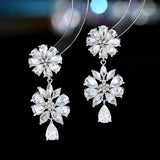 2025 Elegant Romantic Double Layer Flower Earrings Tide Premium Sense Bright Zircon Inlaid Dress Wedding Bridal Earrings