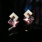 2025 S925 Silver Needle Earrings Women's Super Flash Simple Square Ear Jewelry Korean Temperament Personality Versatile Crystal Rhombus Earrings