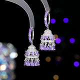 2025 Noble luxury heavy industry high-end court style earrings, bright zircon inlaid with water droplets and fringes, three-dimensional wind bell earrings
