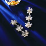 2025 elegance temperament flower pearl earrings trendy light luxury fashion high sense long bridal wedding dress earrings