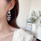 2025 Luxury heavy industry high-end earrings wholesale long zircon water drop earrings dress bride socialite noble temperament earrings