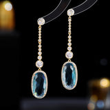 2025 Elegant temperament Long modified face earrings Tide niche versatile oval light luxury high-end blue gemstone earrings