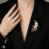 2025 Chinese style elegant temperament high-end winter clothing women's coat jacket accessories corsage copper inlaid zircon phoenix brooch