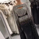 2025 autumn and winter  Popular trade women's clothing, independent station Dunhuang sprinkling gold sexy cape swinging dress dress