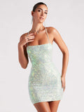 2025 women's clothing  summer new sequined suspender beads sexy hip-wrapped slim dress