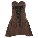 2025 style popular summer new women's clothing retro elegant chocolate polka dot tube top backless dress