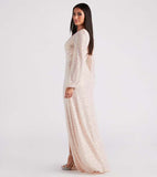 2025 Popularan, 2025n and Popular trade popular spring and summer new beads split long-sleeved wedding bridesmaid dress women's evening gift