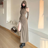 2025 style 2023 summer new women's clothing sexy fashion slim solid color hollow hooded long dress