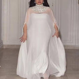 2025 Spring and summer  new  New Middle East temperament sexy cape beaded chiffon banquet evening dress two-piece set