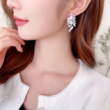 2025 S925 silver needle niche design  light luxury fashion earrings, high-end super flash rhombus zircon tree leaf earrings