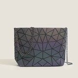 2025 Japanese geometric rhombus messenger bag chain tote bag women's shoulder bag luminous color-changing chain colorful reflective bag women's