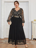 2025 Muslim 2025 large-size dress V-neck black splicing long Middle Eastern Arab hot-selling long dress