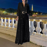 2025 popular new women's ball sequins V-neck loose temperament party elegant party dress (2 colors)