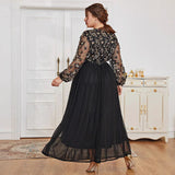 2025 Muslim 2025 large-size dress V-neck black splicing long Middle Eastern Arab hot-selling long dress
