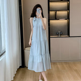 2025 Neck dress women's summer coffee break  super good-looking temperament suspender skirt design long skirt skirt