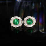 2025 popular new national style inlaid zircon temperament versatile round earrings high-end green agate silver needle retro earrings