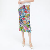 Miyake graffiti print skirt long skirt new women's clothing spring Japanese slim-fit split-ended hip-wrapped A-shaped skirt