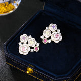 2025 S925 silver needle sweet temperament super fairy princess style earrings  romantic niche design feeling dripping oil flower stud earrings