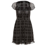 2025 style popular summer new women's clothing sexy Spice Girl slim-fit plaid strappy square neck A-shaped dress