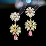 2025 Elegant Romantic Double Layer Flower Earrings Tide Premium Sense Bright Zircon Inlaid Dress Wedding Bridal Earrings
