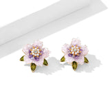 2025 S925 Silver Needle Niche Sweet and Clear Temperament Earrings Tide  Light Luxury Mori Camellia Crystal Flower Stud Earrings