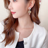 2025 Elegant Romantic Double Layer Flower Earrings Tide Premium Sense Bright Zircon Inlaid Dress Wedding Bridal Earrings
