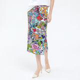 Miyake graffiti print skirt long skirt new women's clothing spring Japanese slim-fit split-ended hip-wrapped A-shaped skirt
