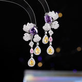 2025 Light luxury high-end super flash micro-inlaid luxury atmospheric earrings wholesale leaf zircon fringed petals water drop earrings