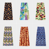 Printed skirt women's summer spring new high-waisted split A-shaped skirt showing thin temperament hip-wrapped pleated skirt children
